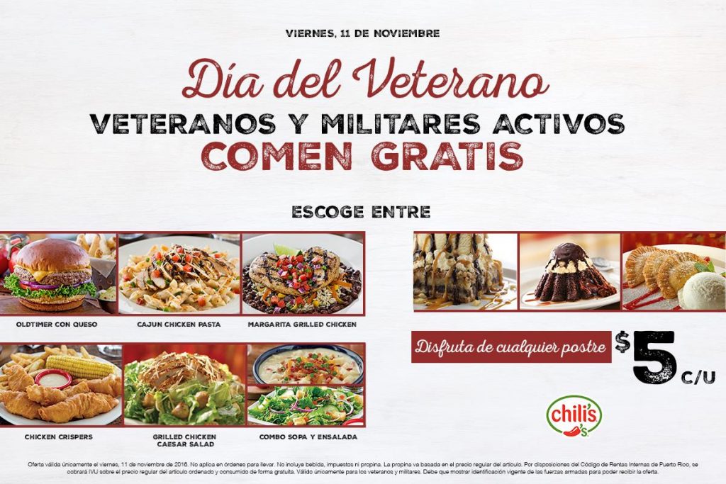comida gratis para veteranos chillis puerto rico
