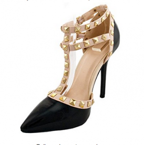 Pointy Toe Gold Stud Strappy Ankle T-Strap Stiletto Heel Pump Sandal