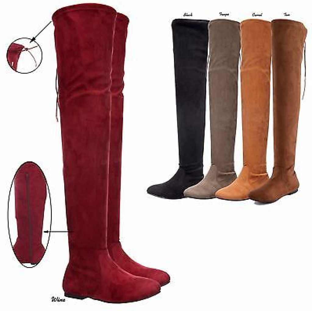 Women Stretchy Over The Knee Thigh High Drawstring Tie Flat Heel Boots
